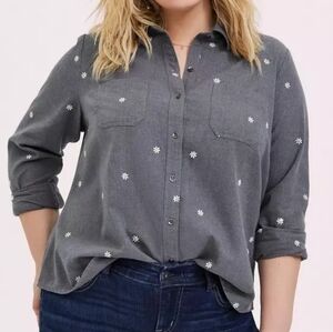 Torrid Taylor Cotton Embroiderd Button-Front Shirt 3
